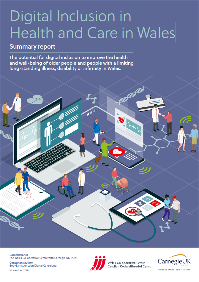 Front cover of the report Digital Inclusion in Health and Care in Wales