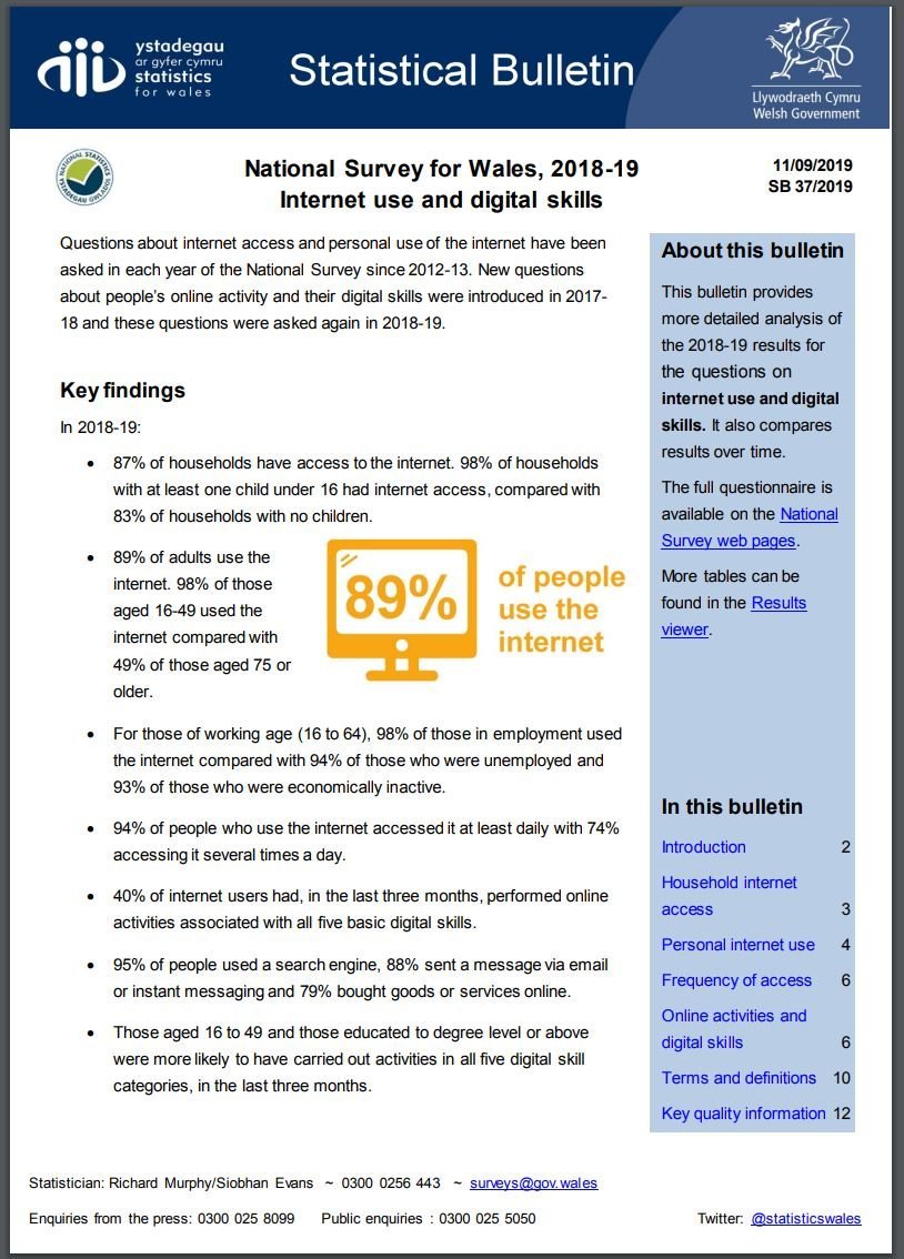 Welsh Government Statistics Bulletin Front Page