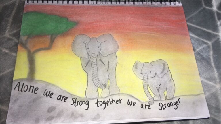 drawing about two elephant - alone we are strong, together we are stronger