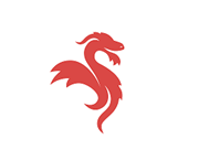 The logo of Perago. It depicts a stylised dragon.